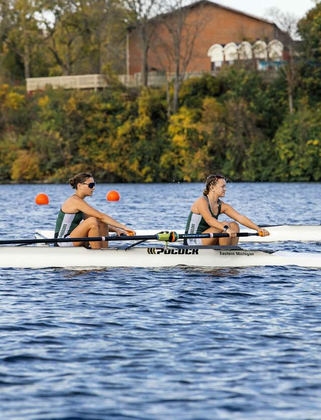 EMU women's rowing team at Ford Lake