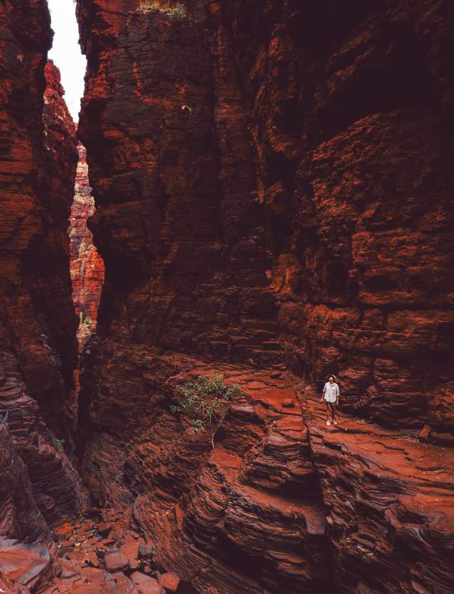 Woman walking in gorge in Karijini National Park