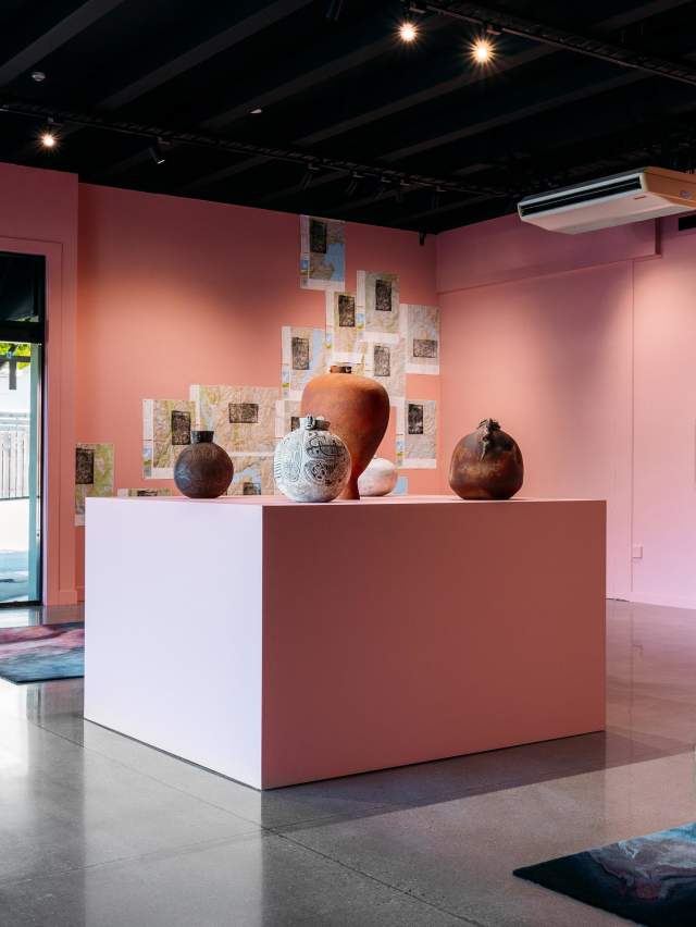 A room of artwork at local art gallery Te Atamira