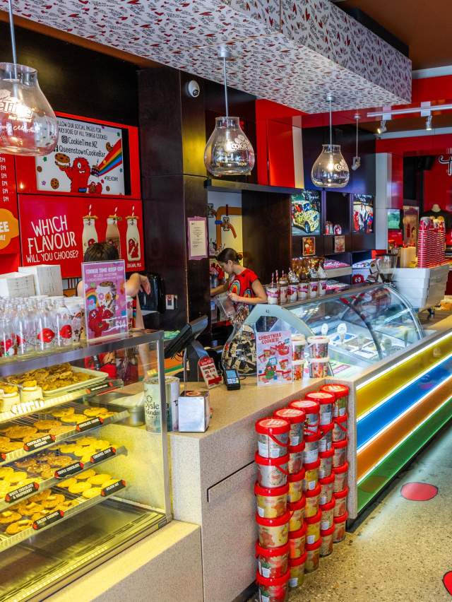 Inside shot of colourful Cookie Time shop
