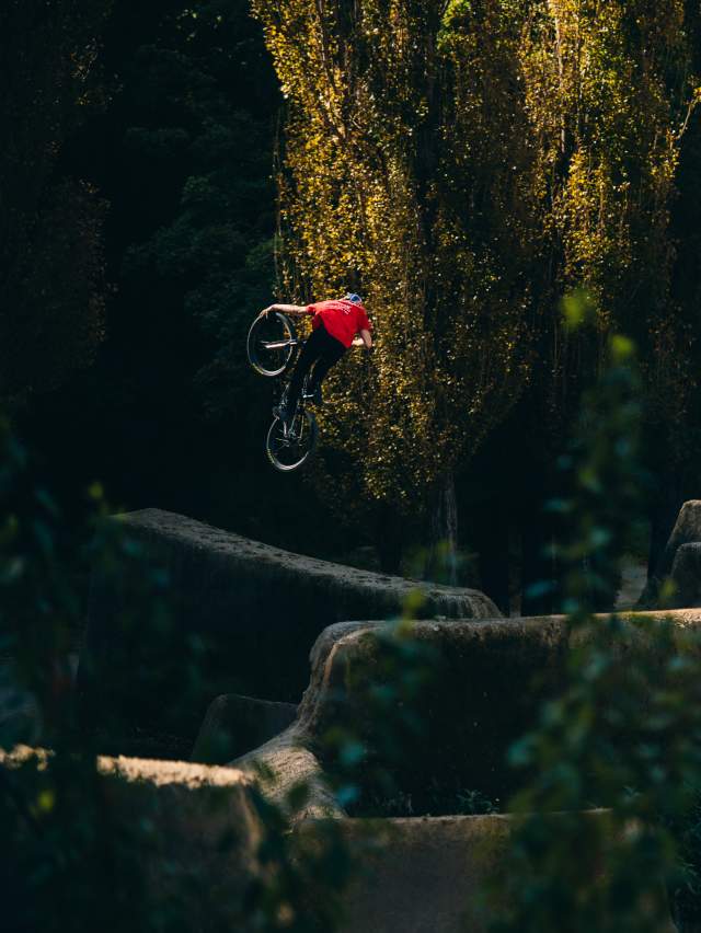 Rider getting air off a jump at Gorge Road Jump Park