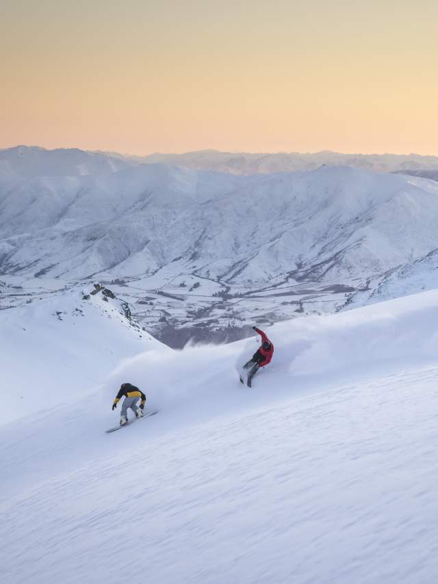 Group Skiing at The Remarkables Ski Field at sunrise