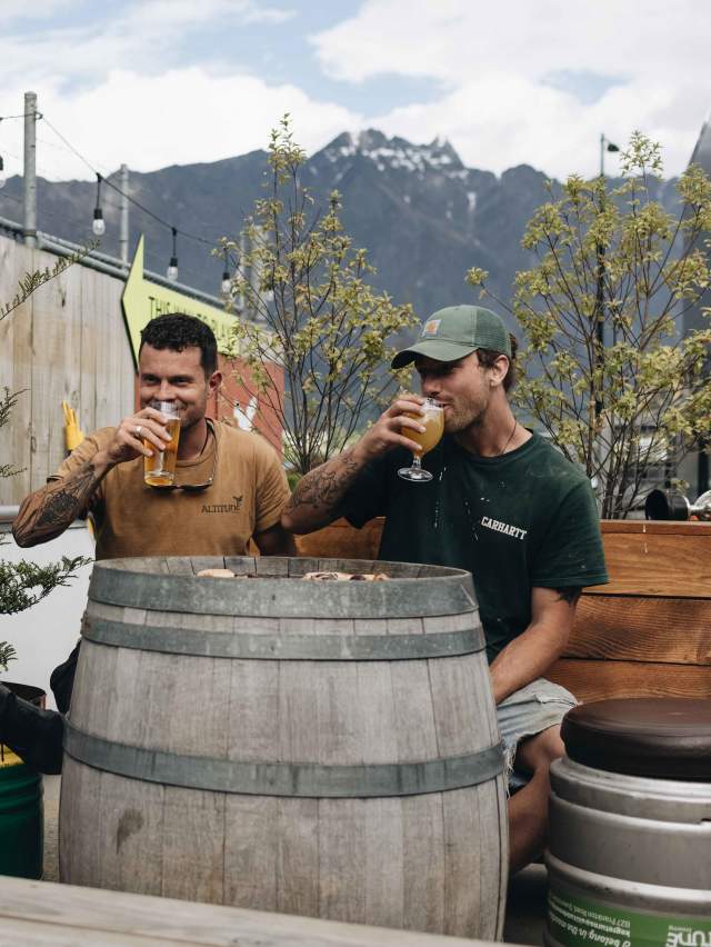 Friends having a beer at Altitude Brewing Beer Garden