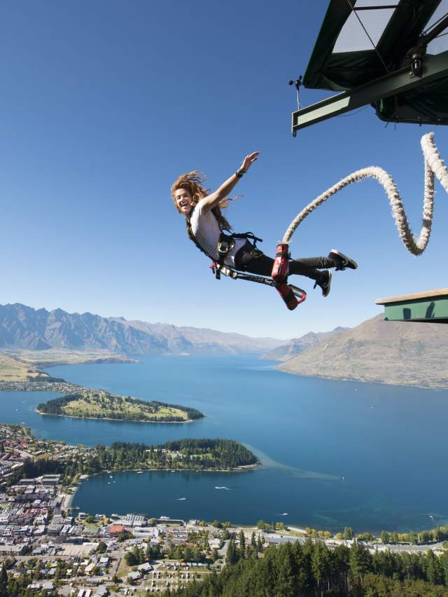 Girl Jumping From AJ Hackett Ledge Bungy