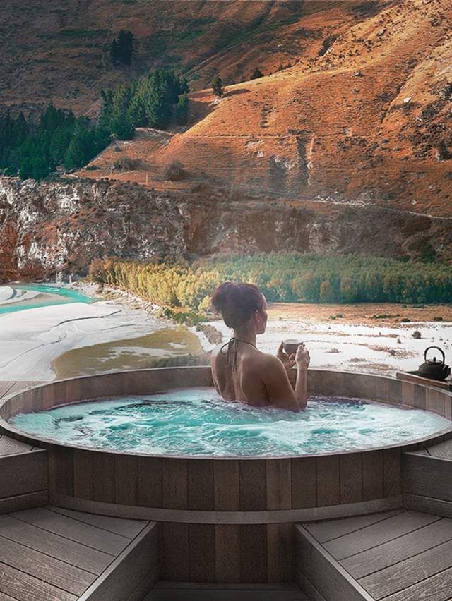 Woman soaking at Onsen Hot Pools