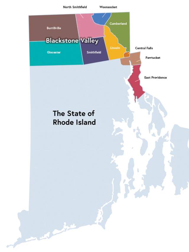 Blackstone Valley Map Ten Cities and Towns