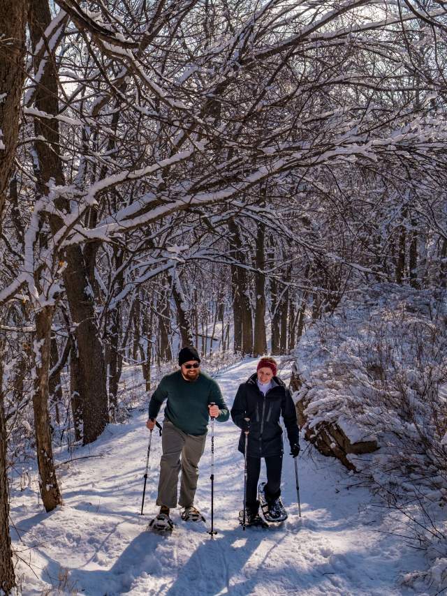 Snowshoe hiking at Fontenelle Forest
