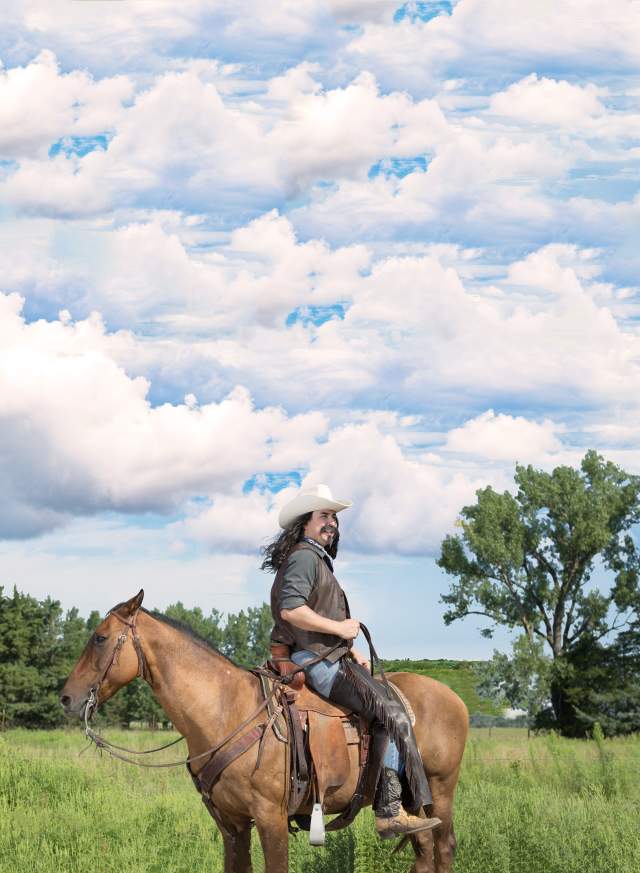 Buffalo Bill Backwards on Horse