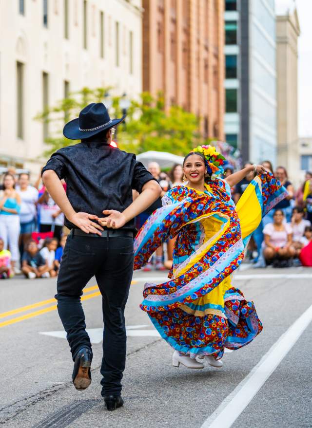 Dancers in the street with colorful clothes
