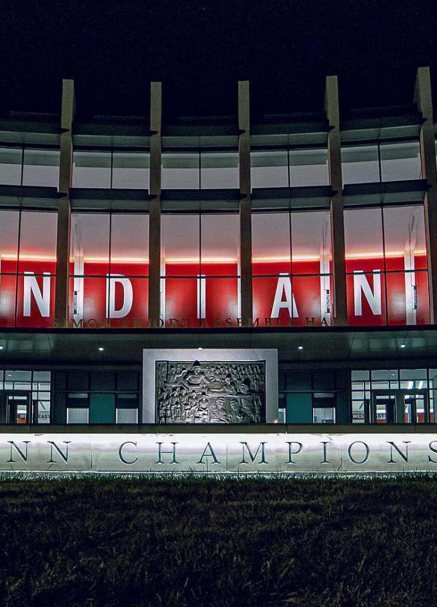Exterior of the Assembly Hall Arena in Bloomington, IN