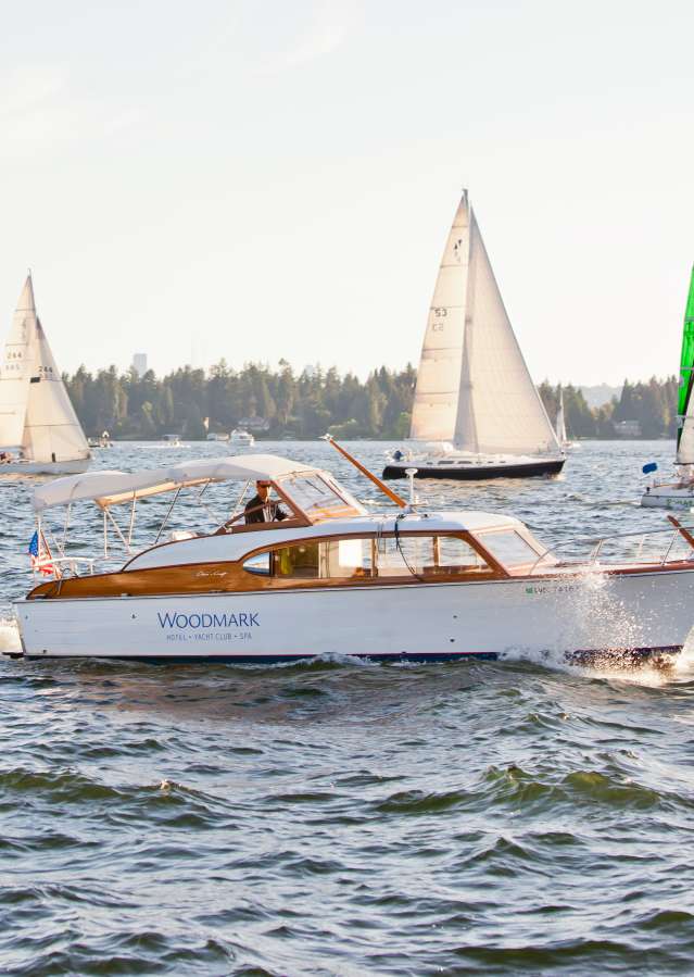 Boat cruising on lake