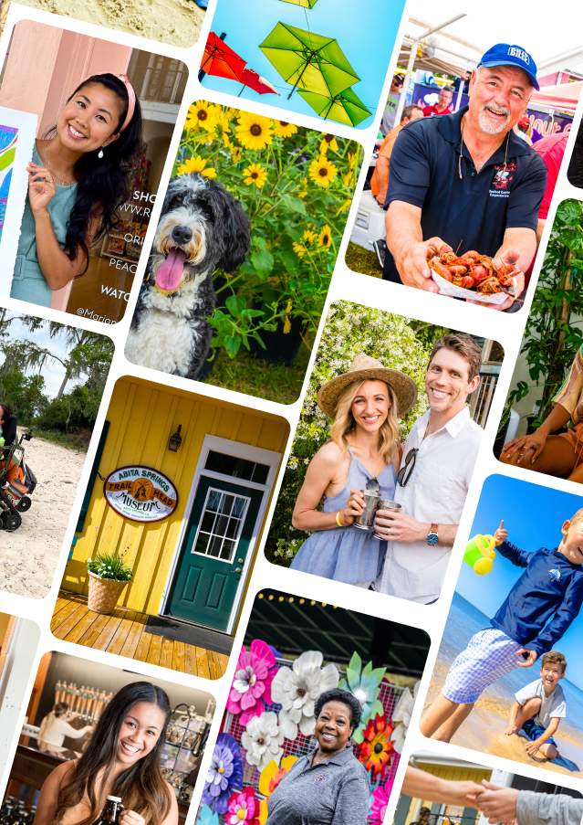 A collection of photos of Northshore residents in diagonal frames.