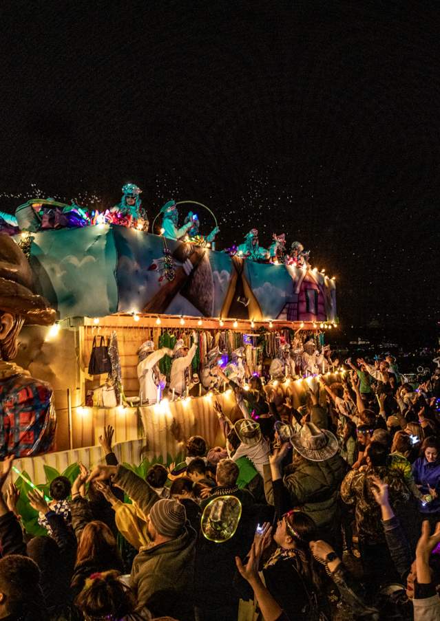 A two-story float in the Krewe of Eve parade