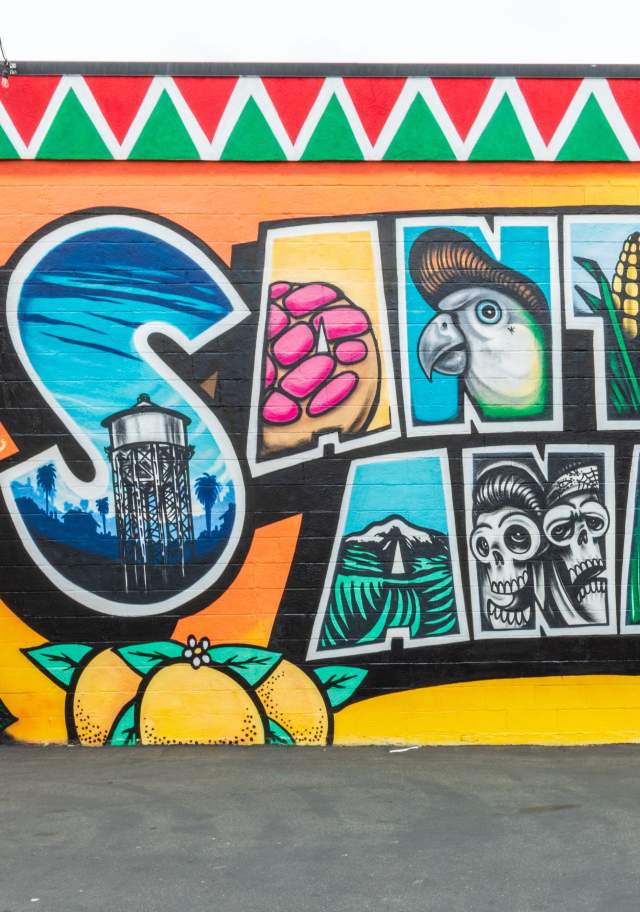 Santa Ana mural in parking lot