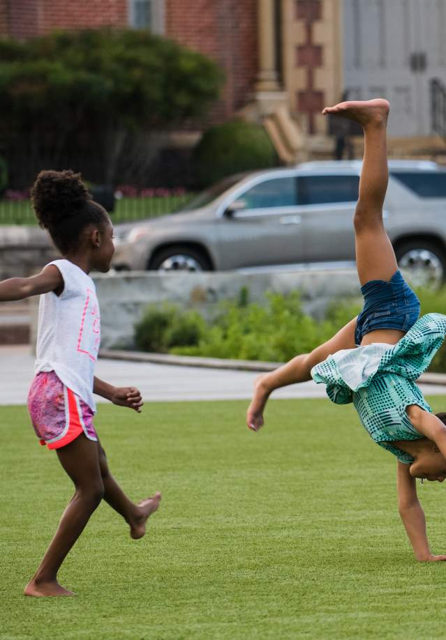children playing at downtown commons