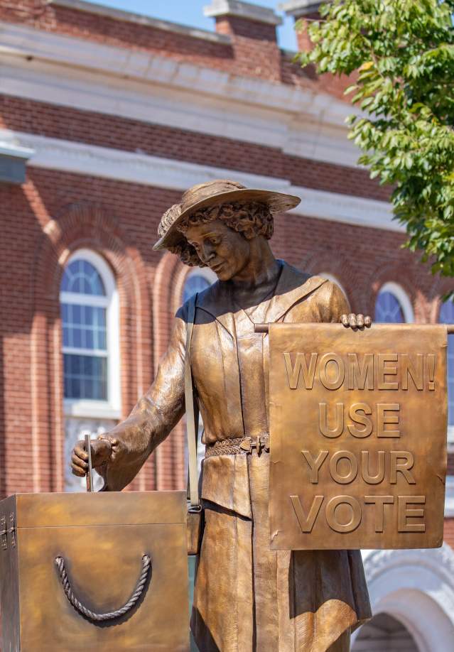 Suffragette Statue in historic downtown