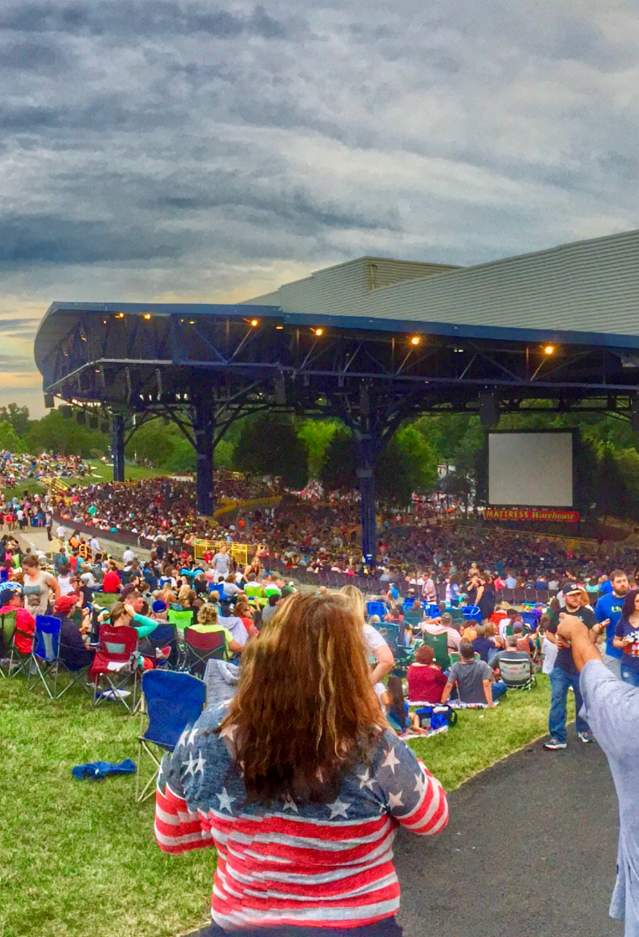 A group of people at an outdoor concert during the day