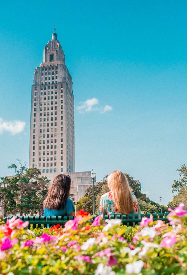 Two girls, garden, capitol building