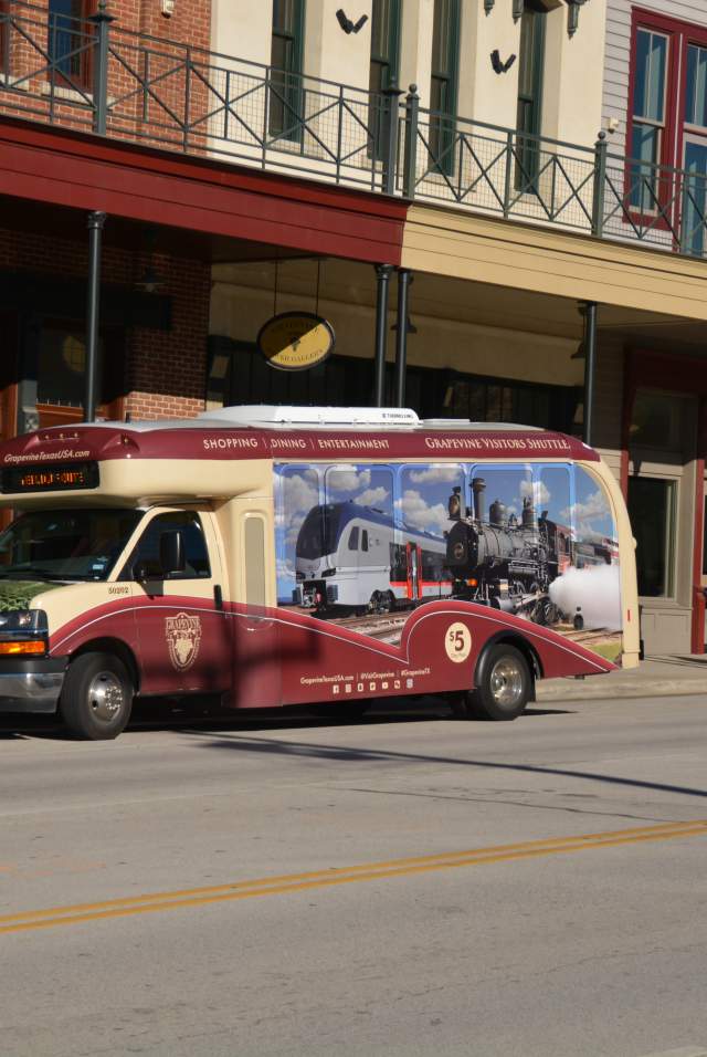 grapevine visitors shuttle parked on main street