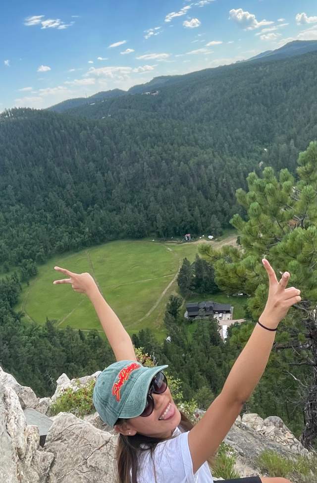 hiker at the end of the stratobowl rim trail in the black hills of south dakota