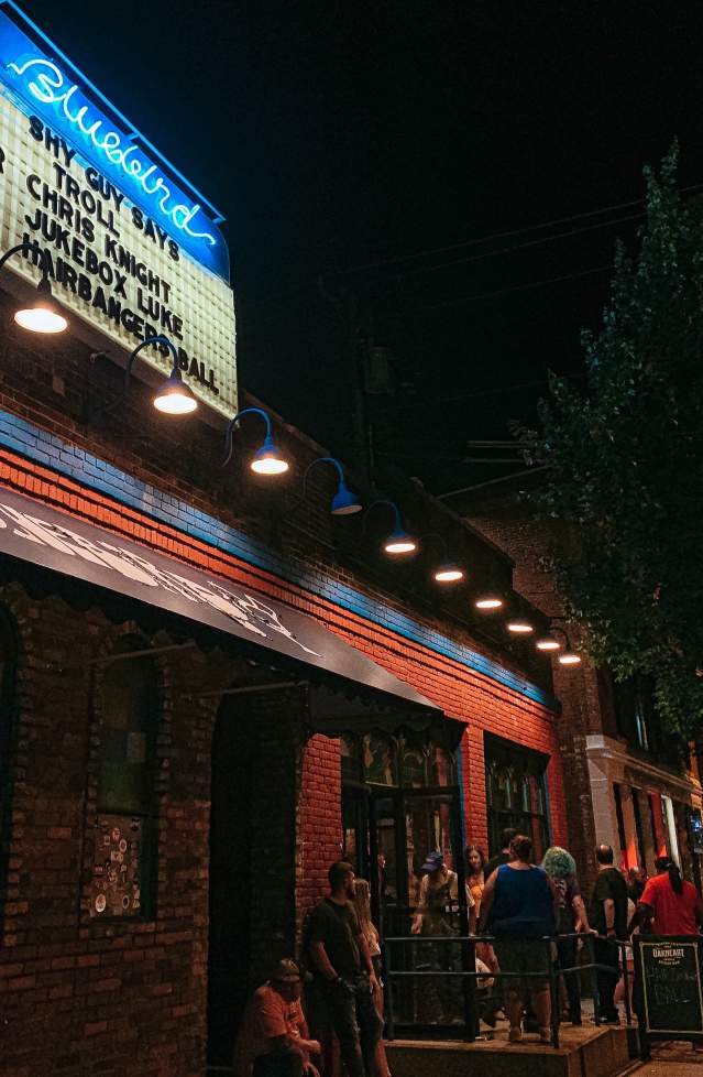 Exterior of The Bluebird on a concert night