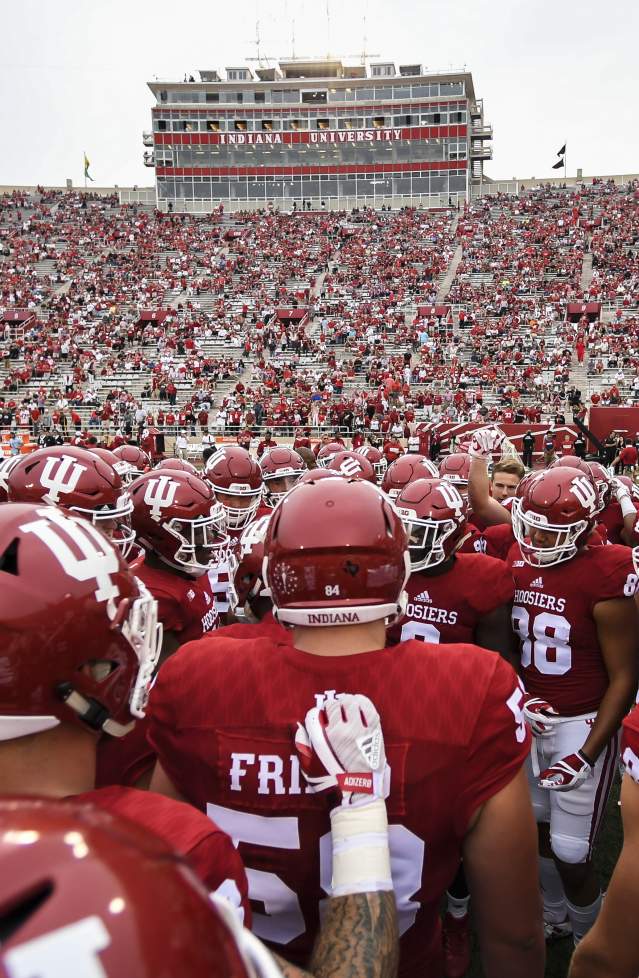 Hoosiers running onto the field before a football game