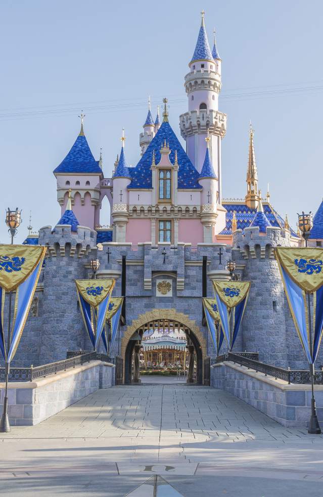 Sleeping Beauty's Castle at Disneyland Park on a sunny day.