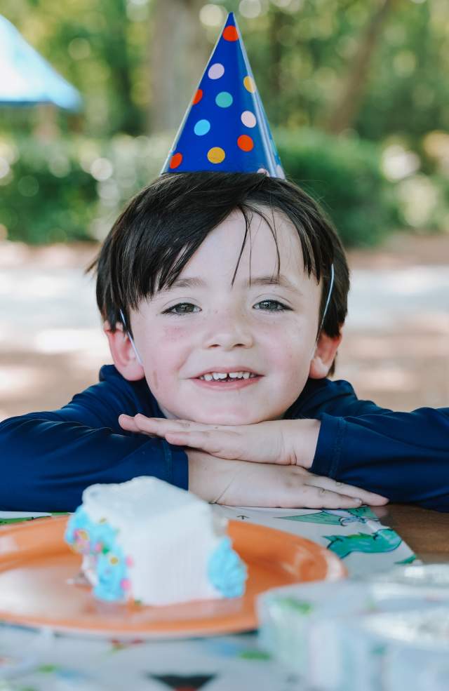 Child celebrating a birthday at a waterpark rental.