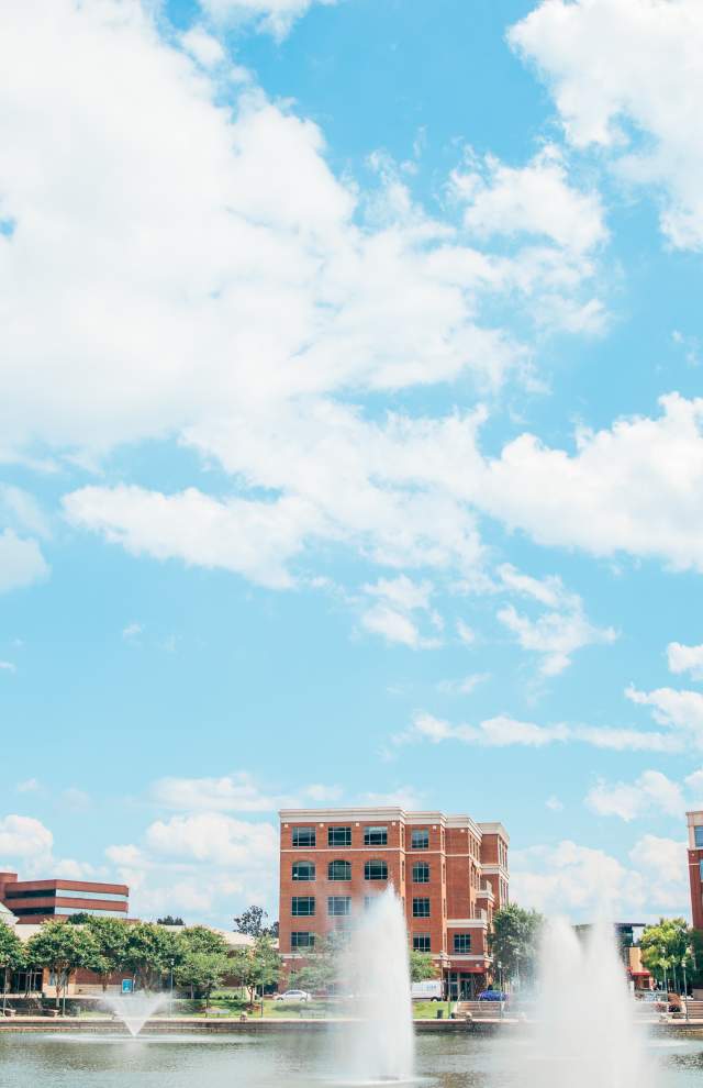 City Center skyline with fountains and clouds in the sky