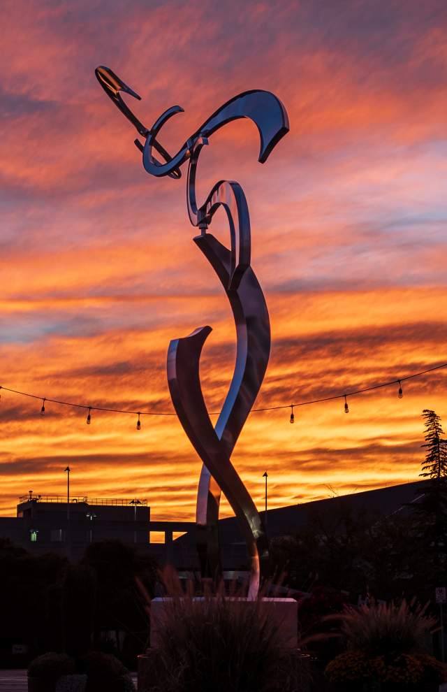 Wind sculpture with sunset