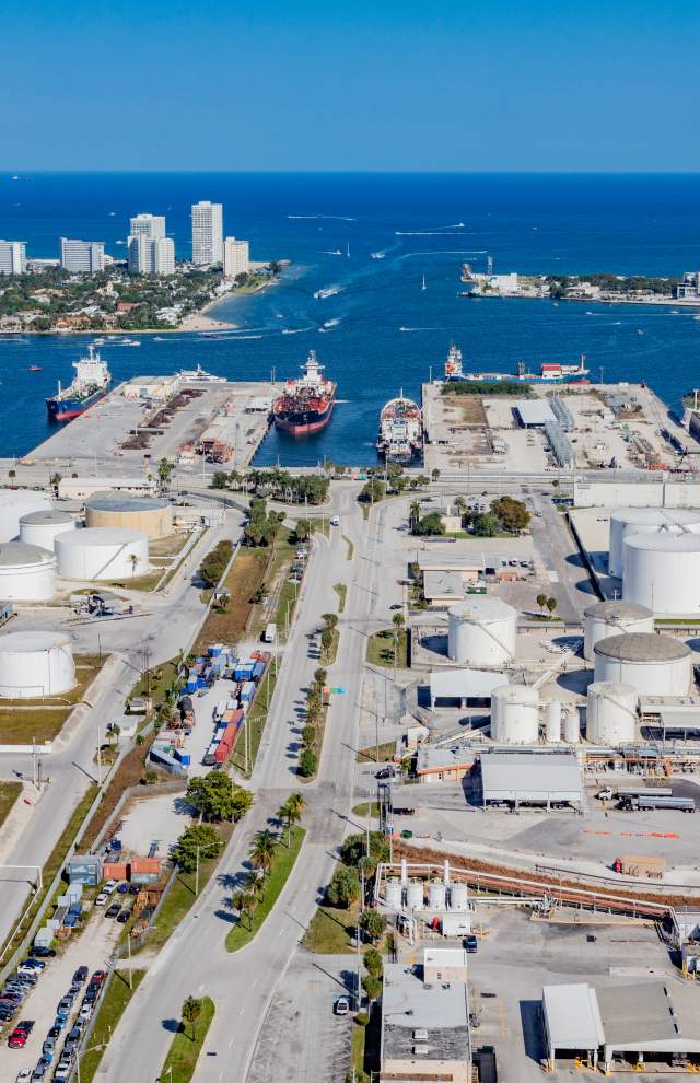 Port Everglades petroleum terminals and docks.