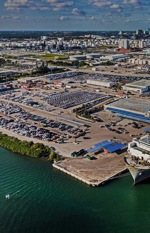 Automobiles are transported through Port Everglades