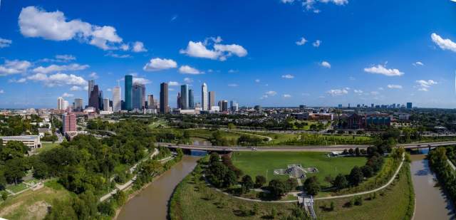 Aerial view of Police Memorial in Downtown Houston