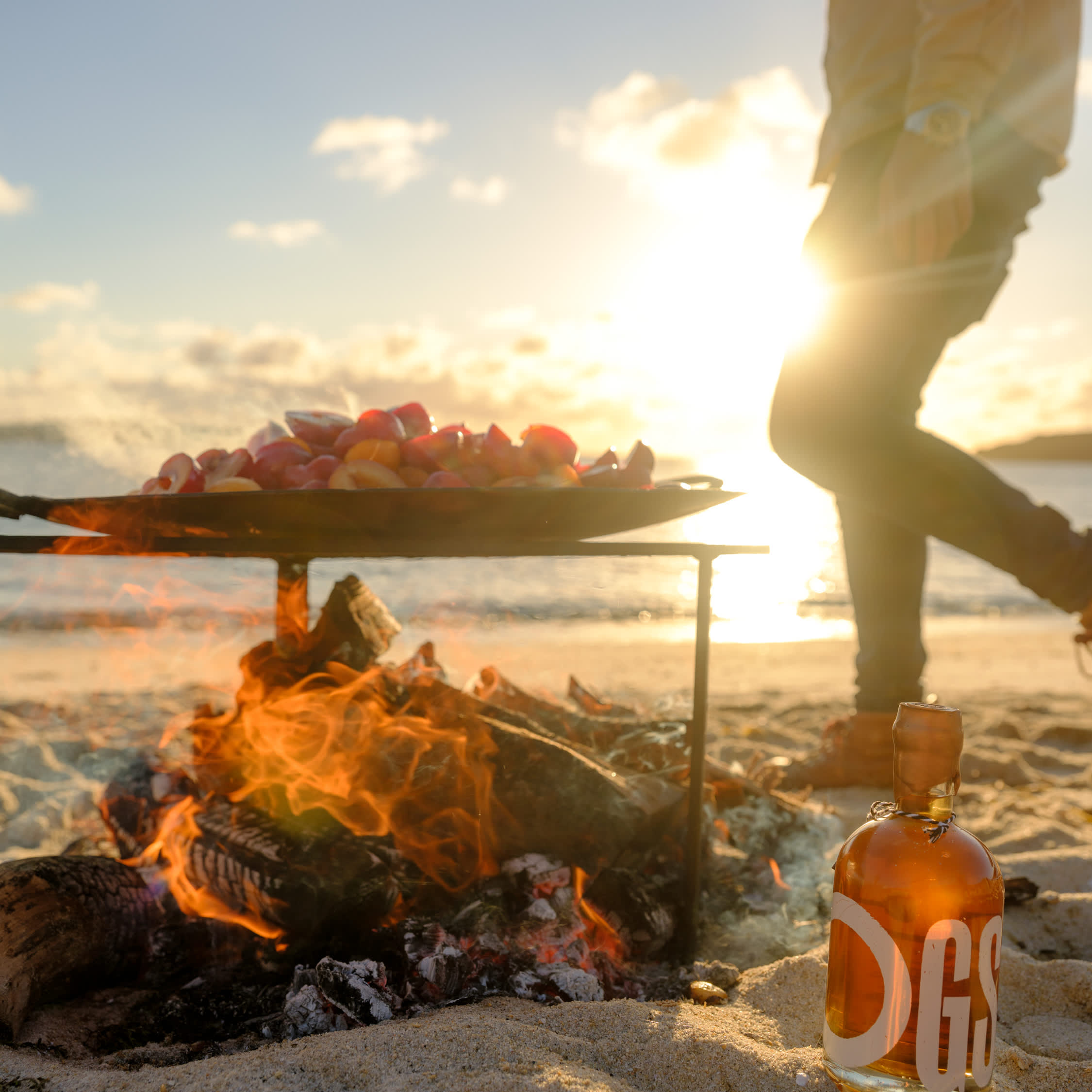 Cooking food on a beach