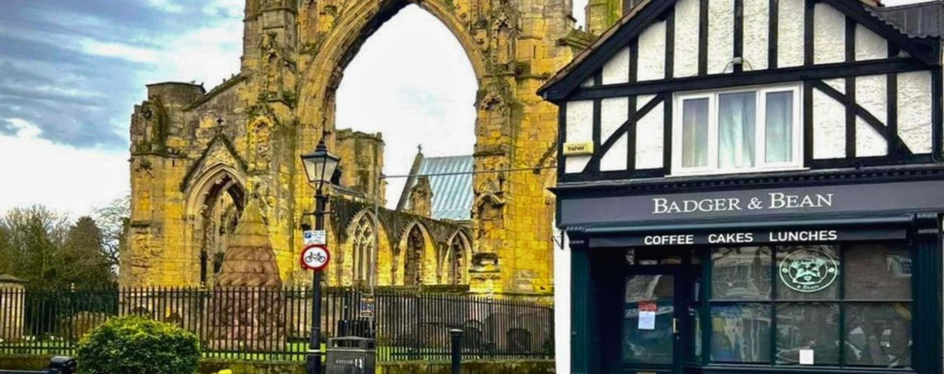 An exterior shot of the Badger and Bean next to Howden Minster.