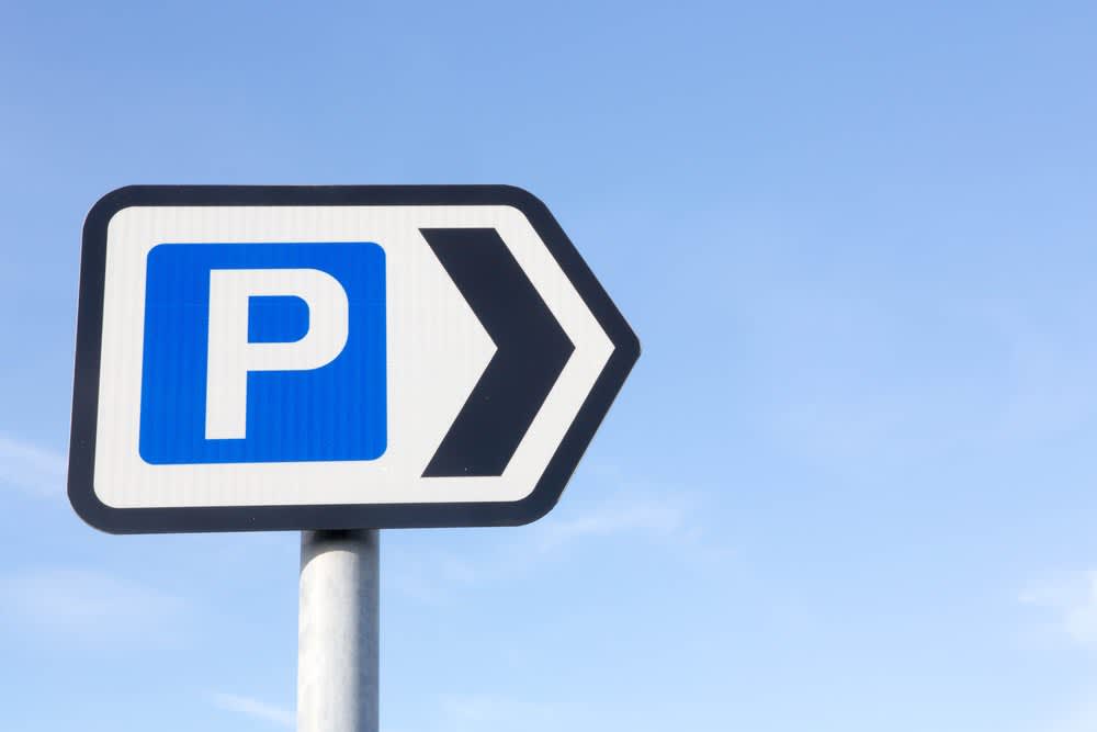 Parking Sign showing white P on blue background