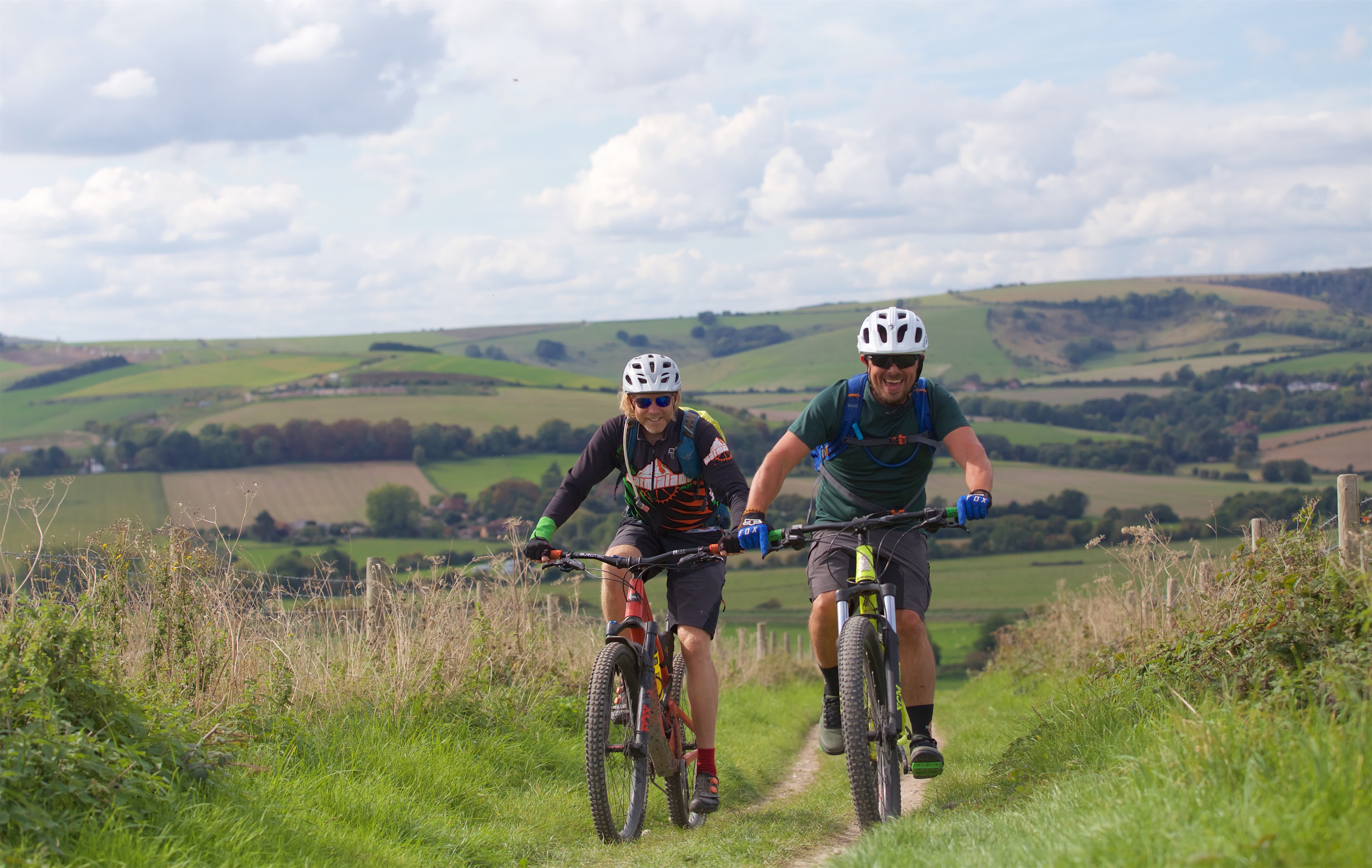 A couple of cyclists from Marmalade MTB on the South Downs Way in Sussex