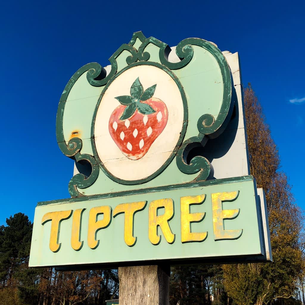 Tiptree village sign showing a strawberry