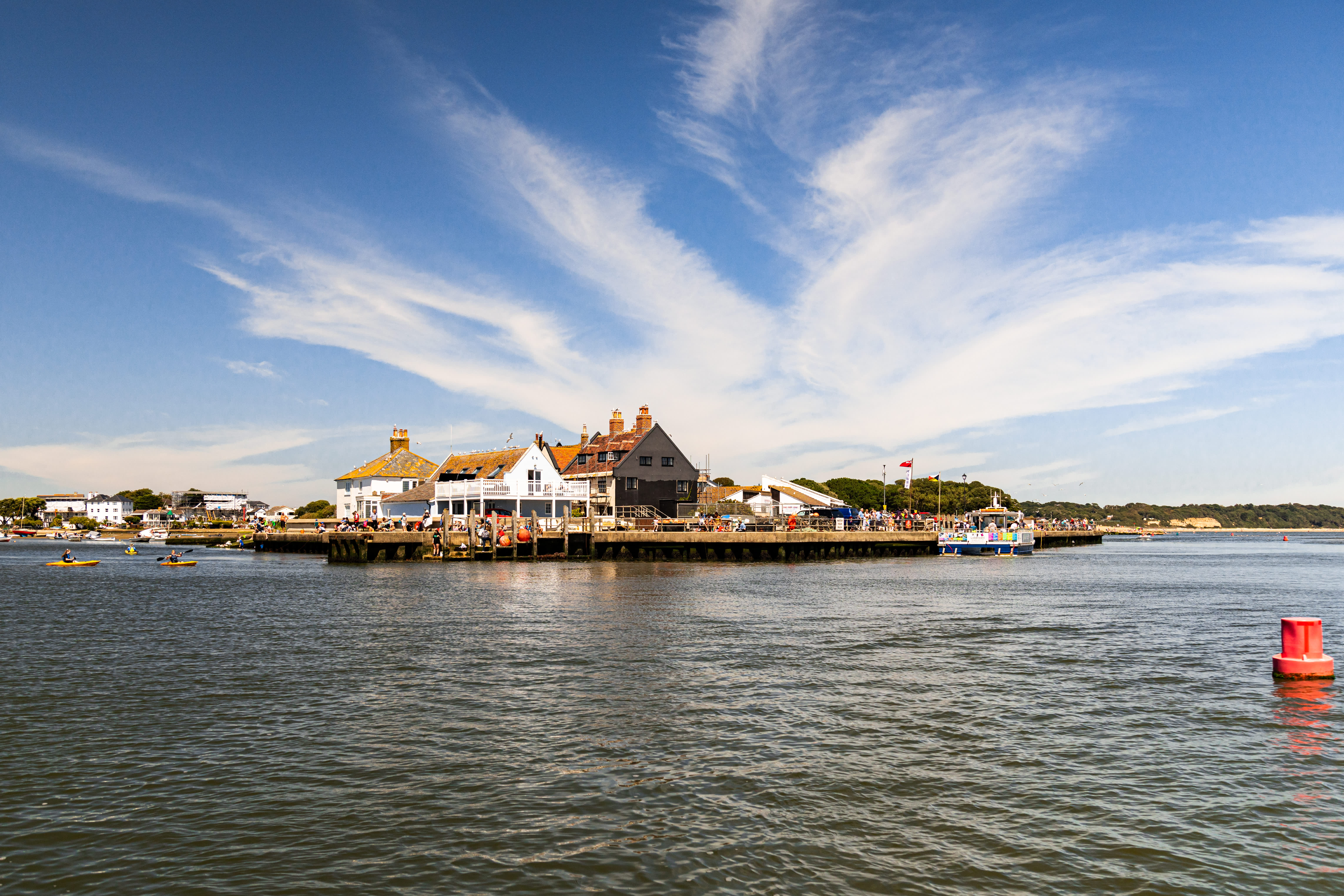 wide angle shot of Mude Quay with the ferry boarding