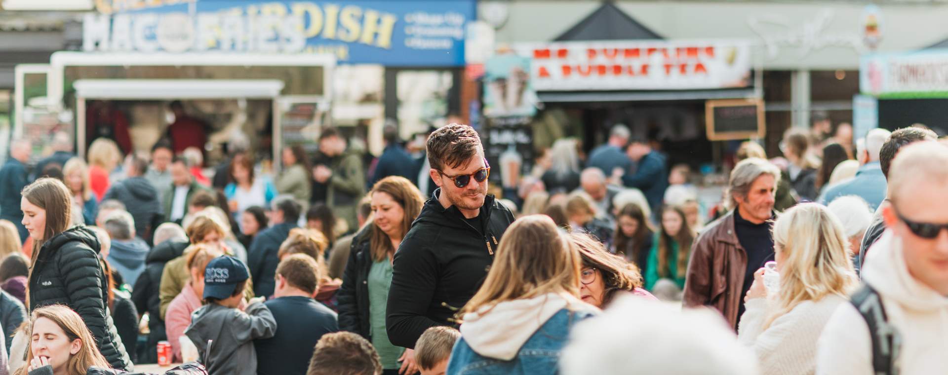 A crowd enjoying a food festival in Pocklington, East Yorkshire