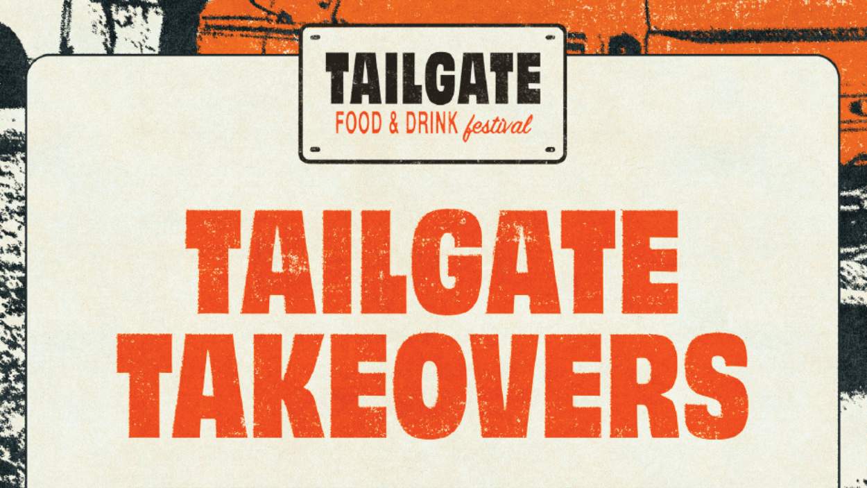 A poster for Tailgate Takovers at the rooftop at pins.