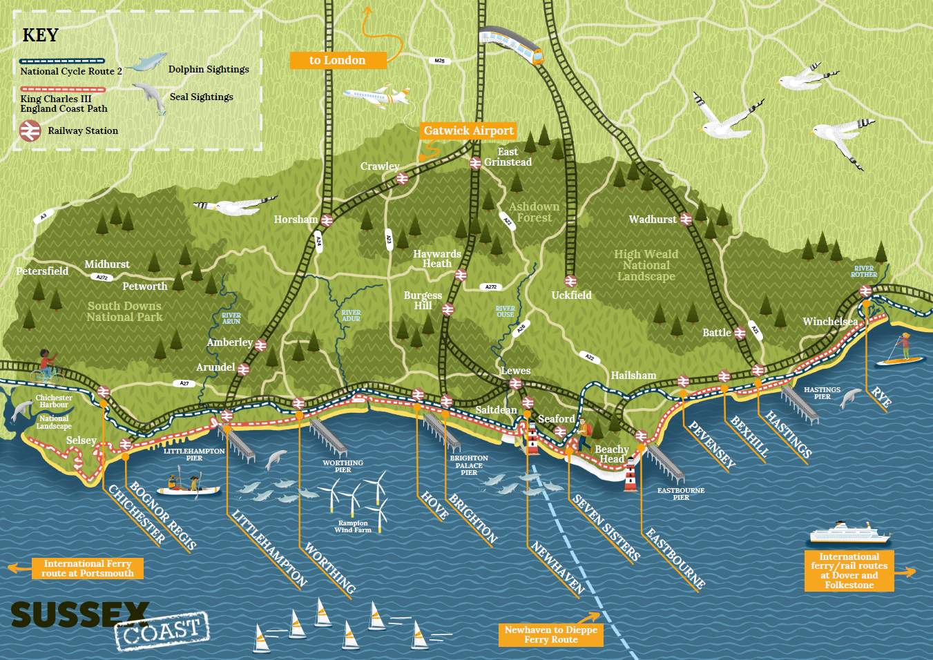 Coastal map of Sussex