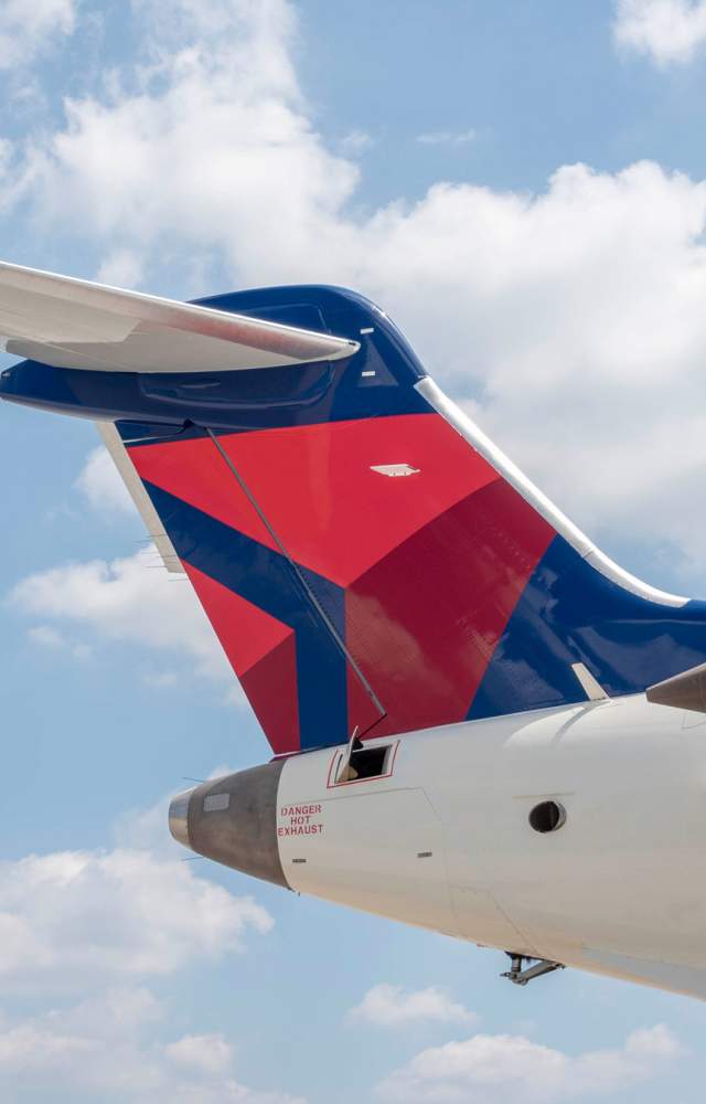 A close up of a plane at the South Bend International Airport