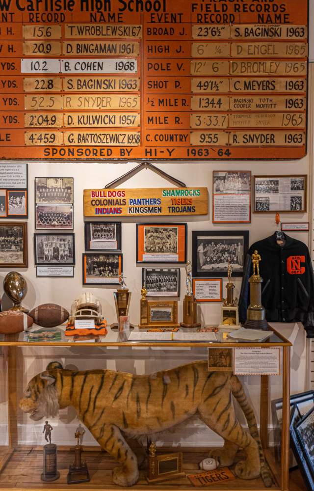 Historical high school memorabilia from the New Carlisle History Museum