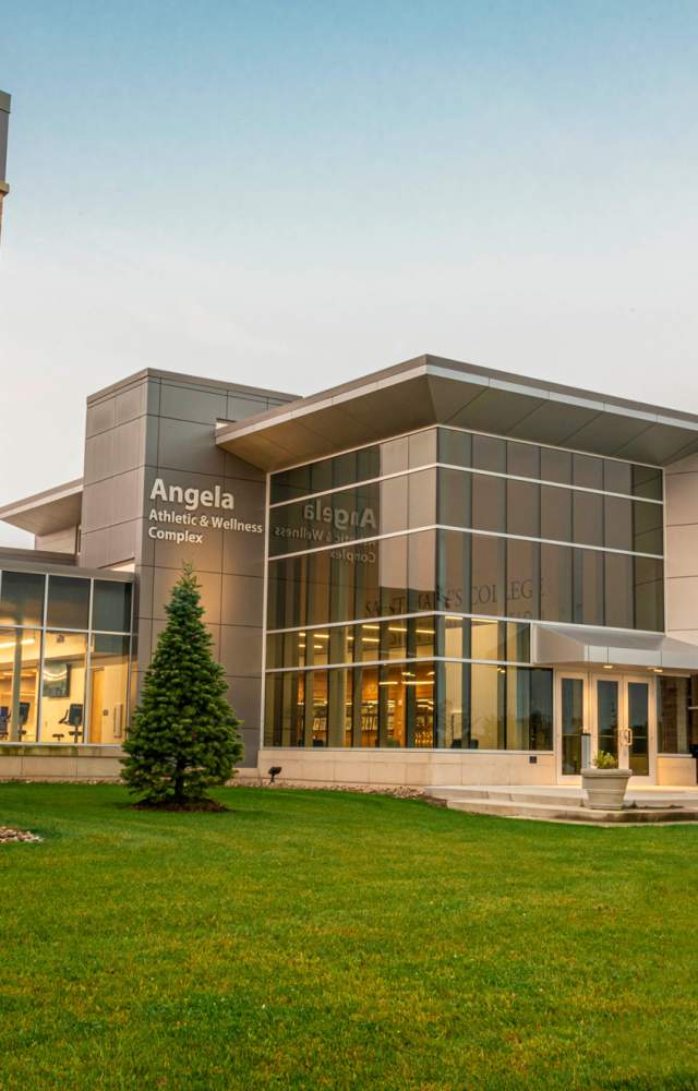 An exterior shot of the Angela Athletic Center on the campus of Saint Mary's College