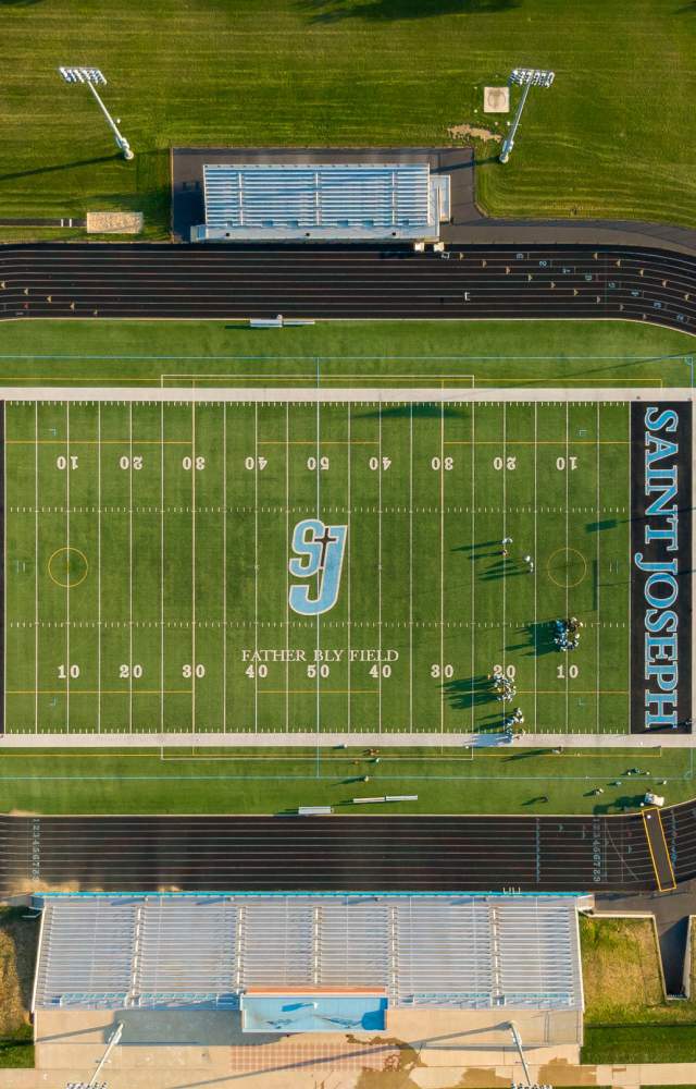 An aerial shot of St. Joseph Highschool football stadium