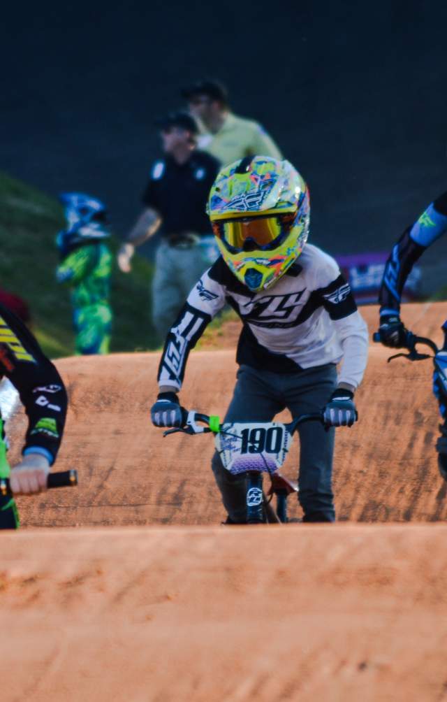 Three boys on bikes at the Blanchard Woods BMX Track