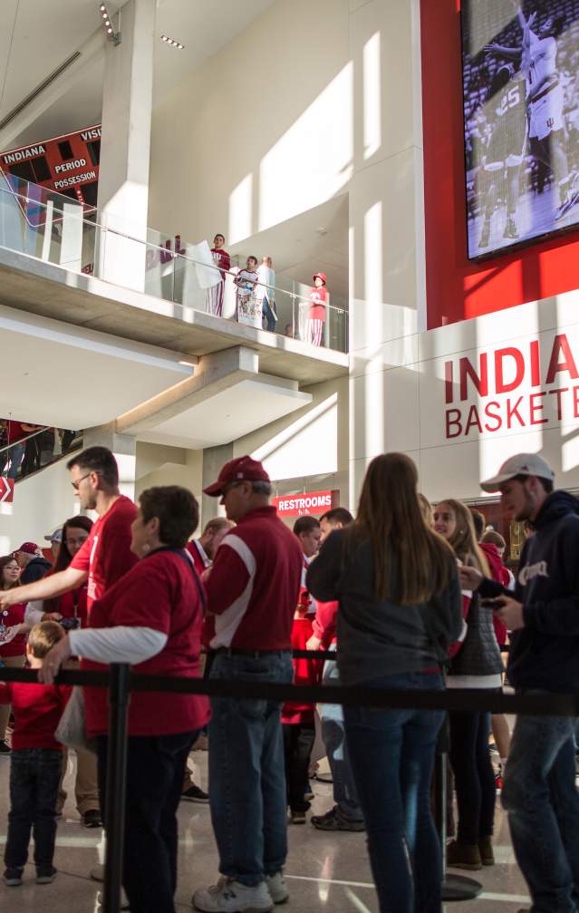 People waiting in line to get their tickets scanned at Assembly Hall