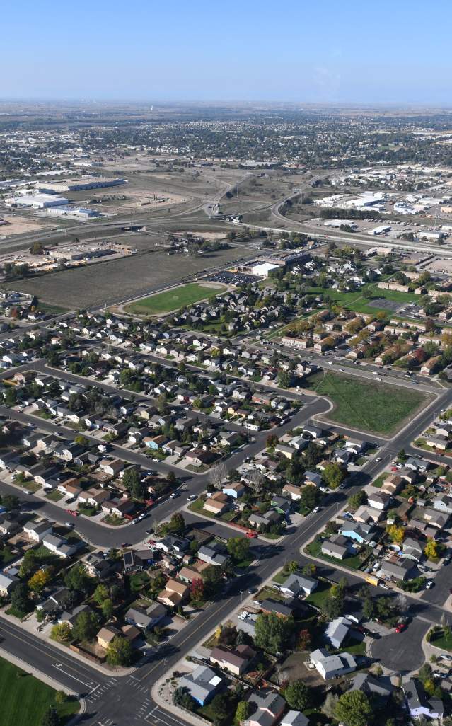 aerial view of residential and industrial area