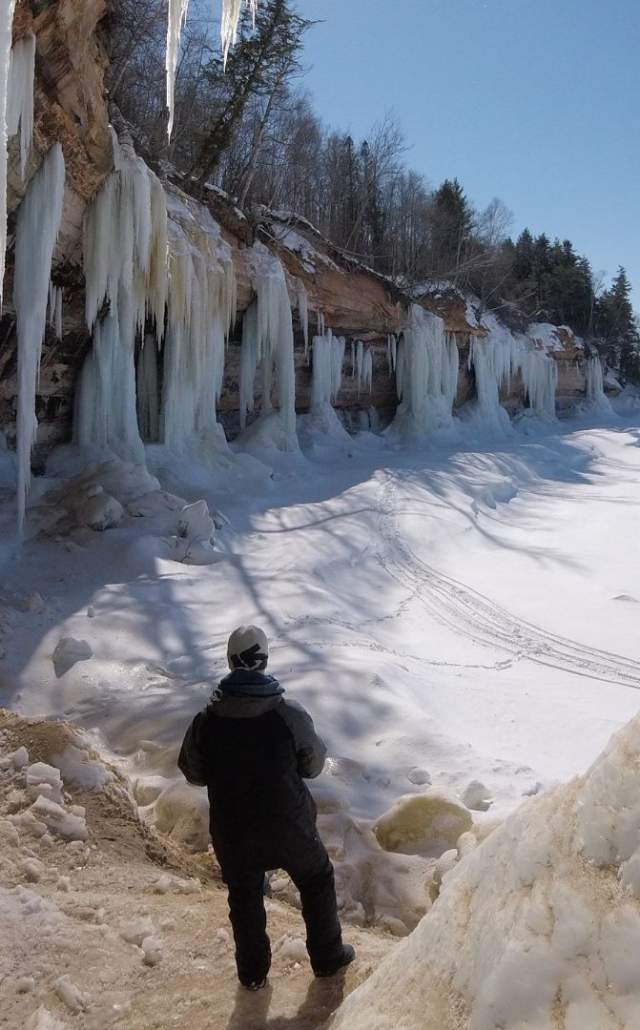 Ice caves during winter on Grand Island in the Upper Peninsula of Michigan
